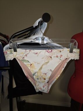 Monte & Lou Floral Bikini Bottoms in Cream with Pink & Yellow Flowers